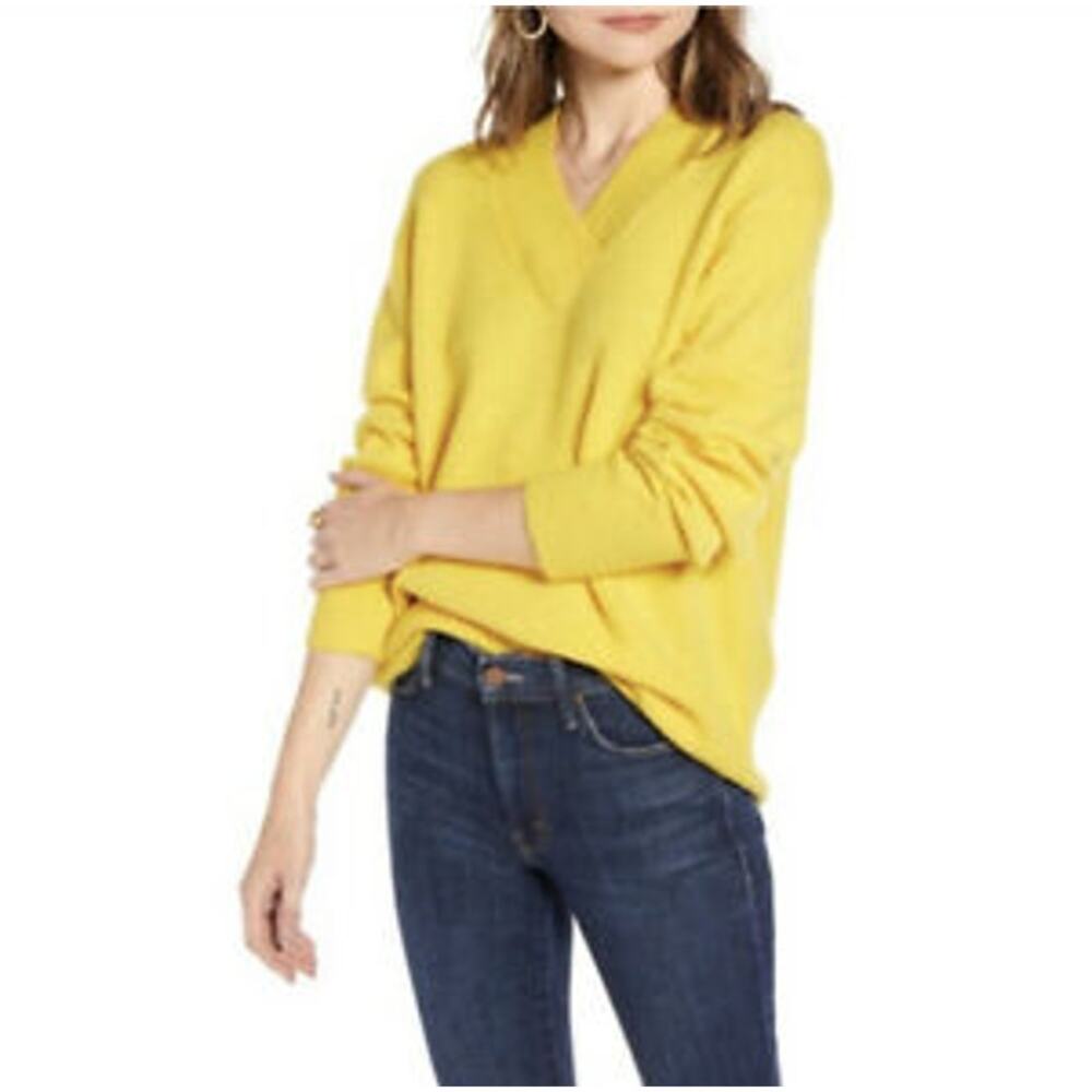 Treasure & Bond NWT Cozy V Neck Sweater Yellow Freesia Size Large Pullover